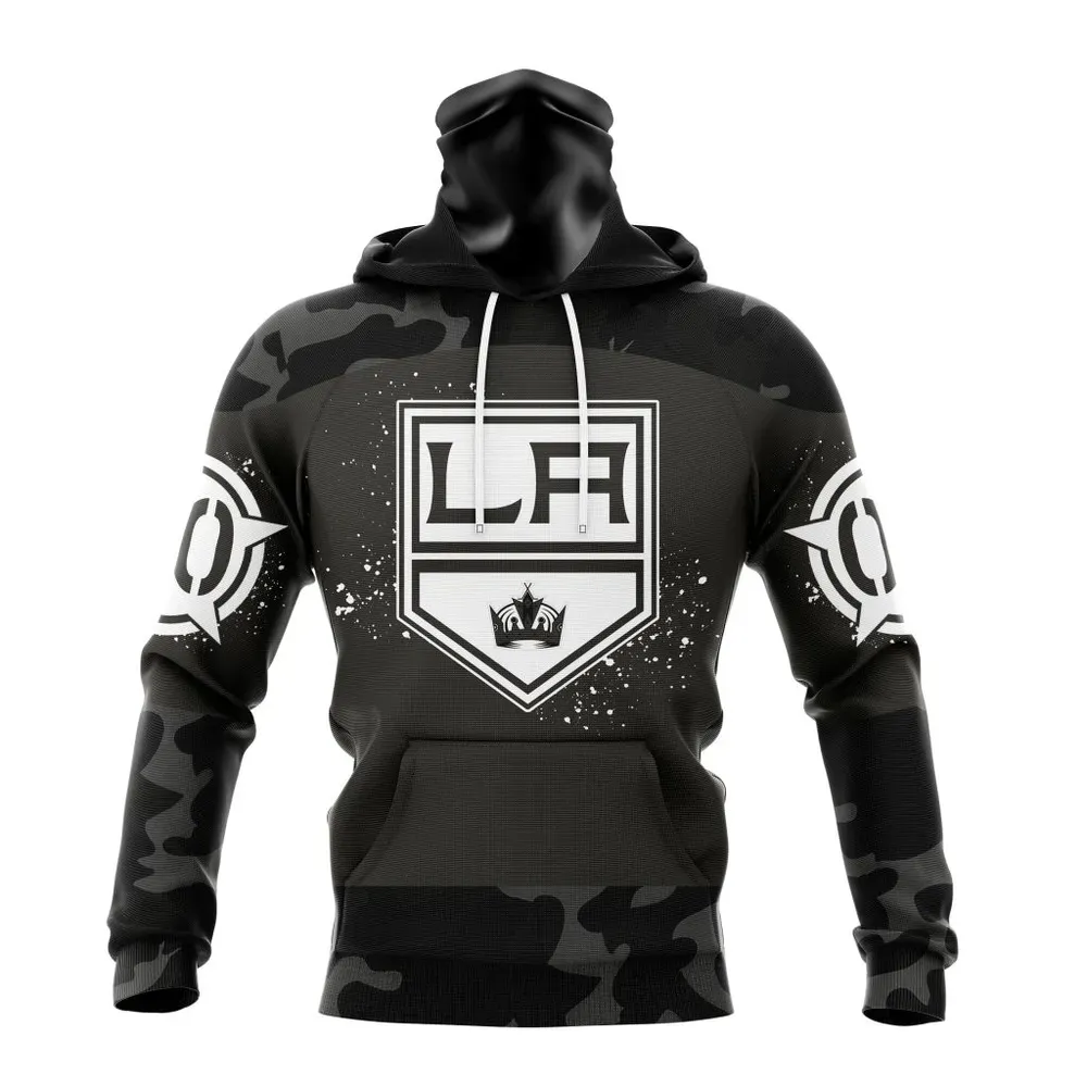 NHL Los Angeles Kings Special Black Camo Design For Veterans Day St2304 Mask Hoodie