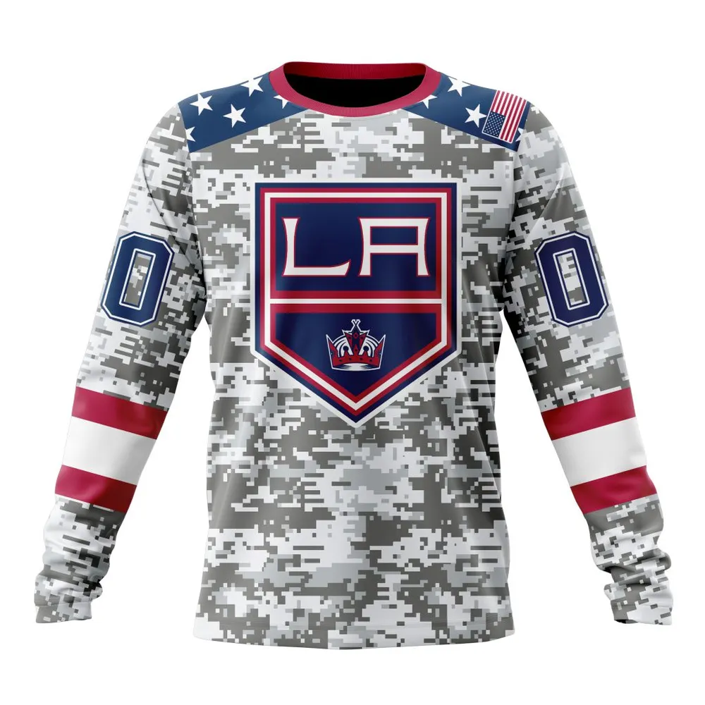 NHL Los Angeles Kings Special Camo Design For Veterans Day St2301 Long Sleeved Sweatshirt 