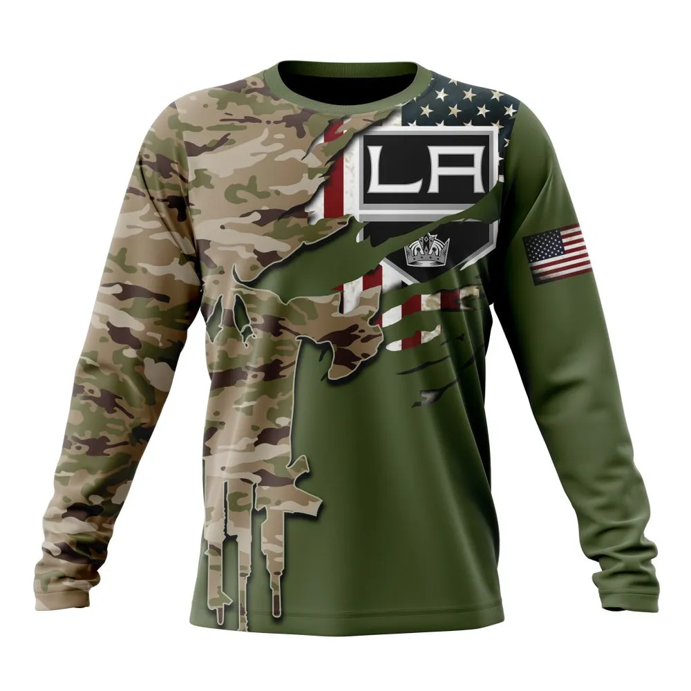 NHL Los Angeles Kings Special Camo Skull Design St2303 Long Sleeved Sweatshirt 