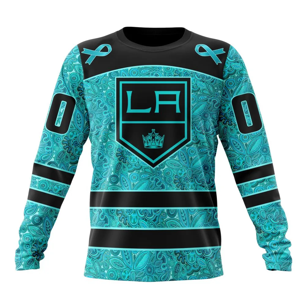 NHL Los Angeles Kings Special Design Fight Ovarian Cancer St2201 Long Sleeved Sweatshirt 