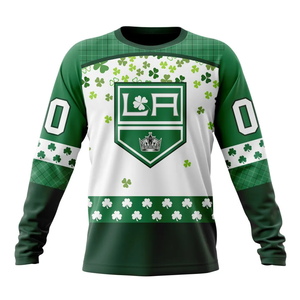 NHL Los Angeles Kings Special Design For St. Patrick Day St2401 Long Sleeved Sweatshirt 