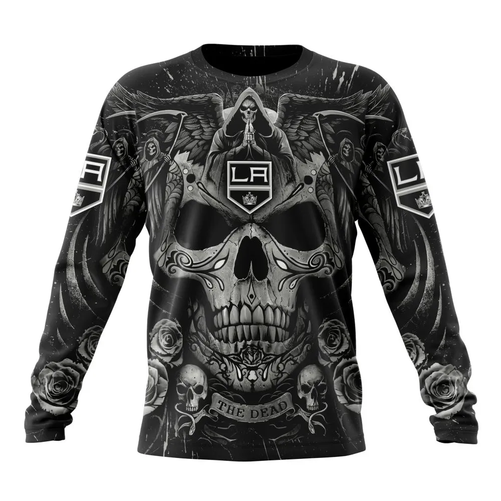 NHL Los Angeles Kings Special Design With Skull Art St2203 Long Sleeved Sweatshirt 