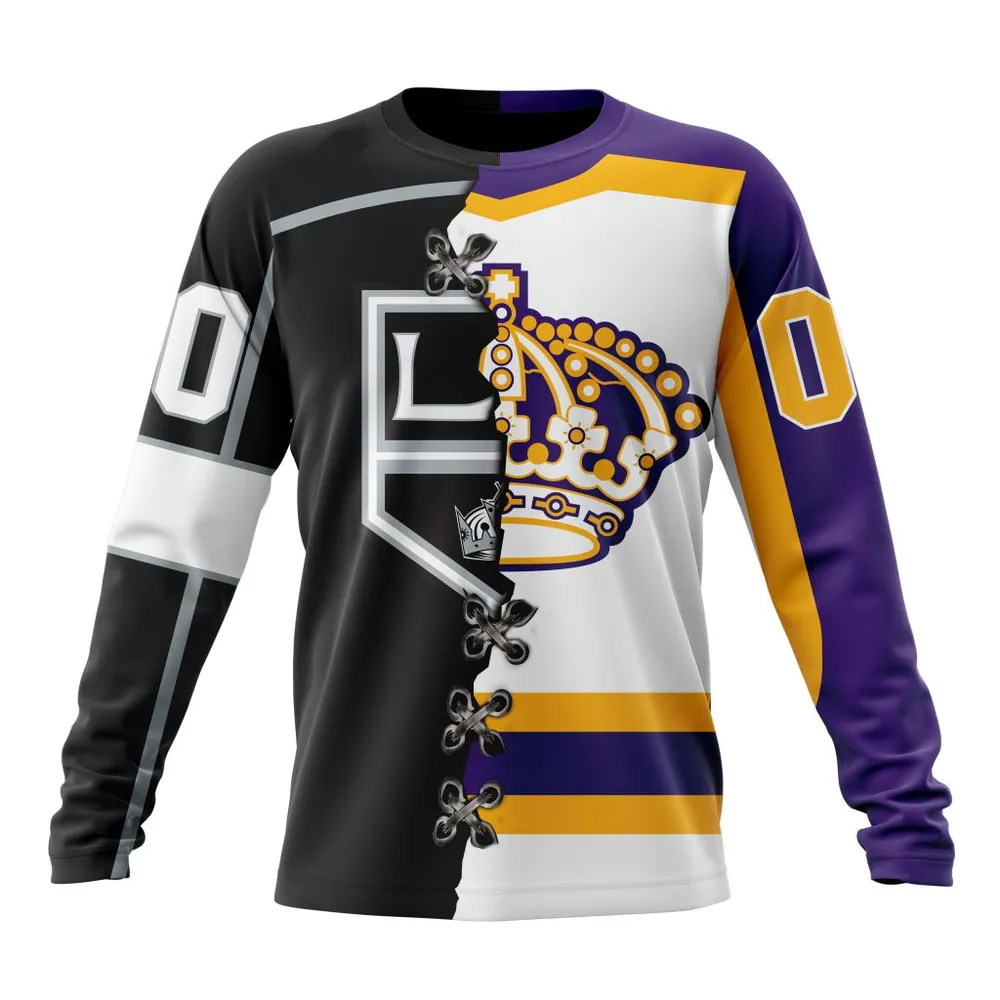 NHL Los Angeles Kings Special Home Mix Reverse Retro Personalized Kits Long Sleeved Sweatshirt 