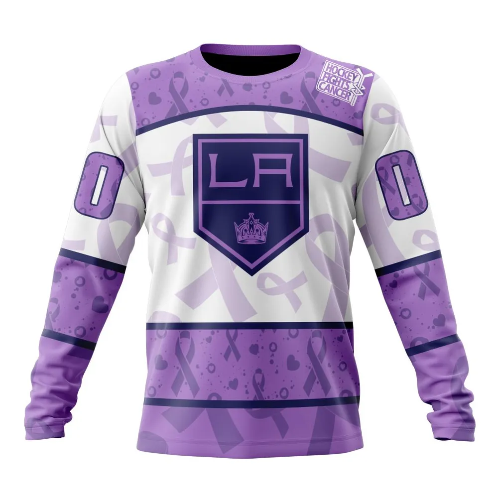 NHL Los Angeles Kings Special Lavender Fight Cancer St2201 Long Sleeved Sweatshirt 