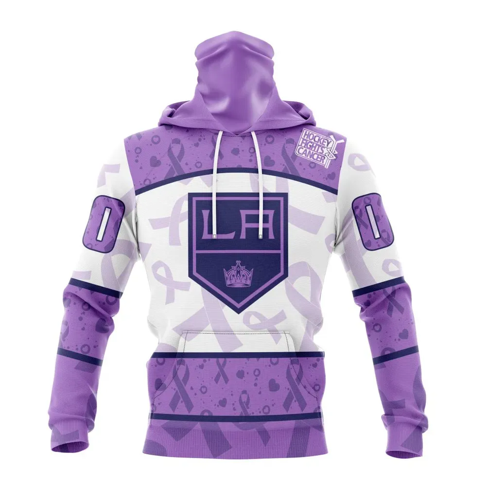 NHL Los Angeles Kings Special Lavender Fight Cancer St2201 Mask Hoodie