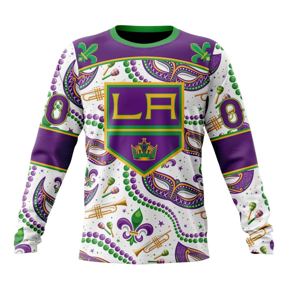 NHL Los Angeles Kings Special Mardi Gras Design St2401 Long Sleeved Sweatshirt 