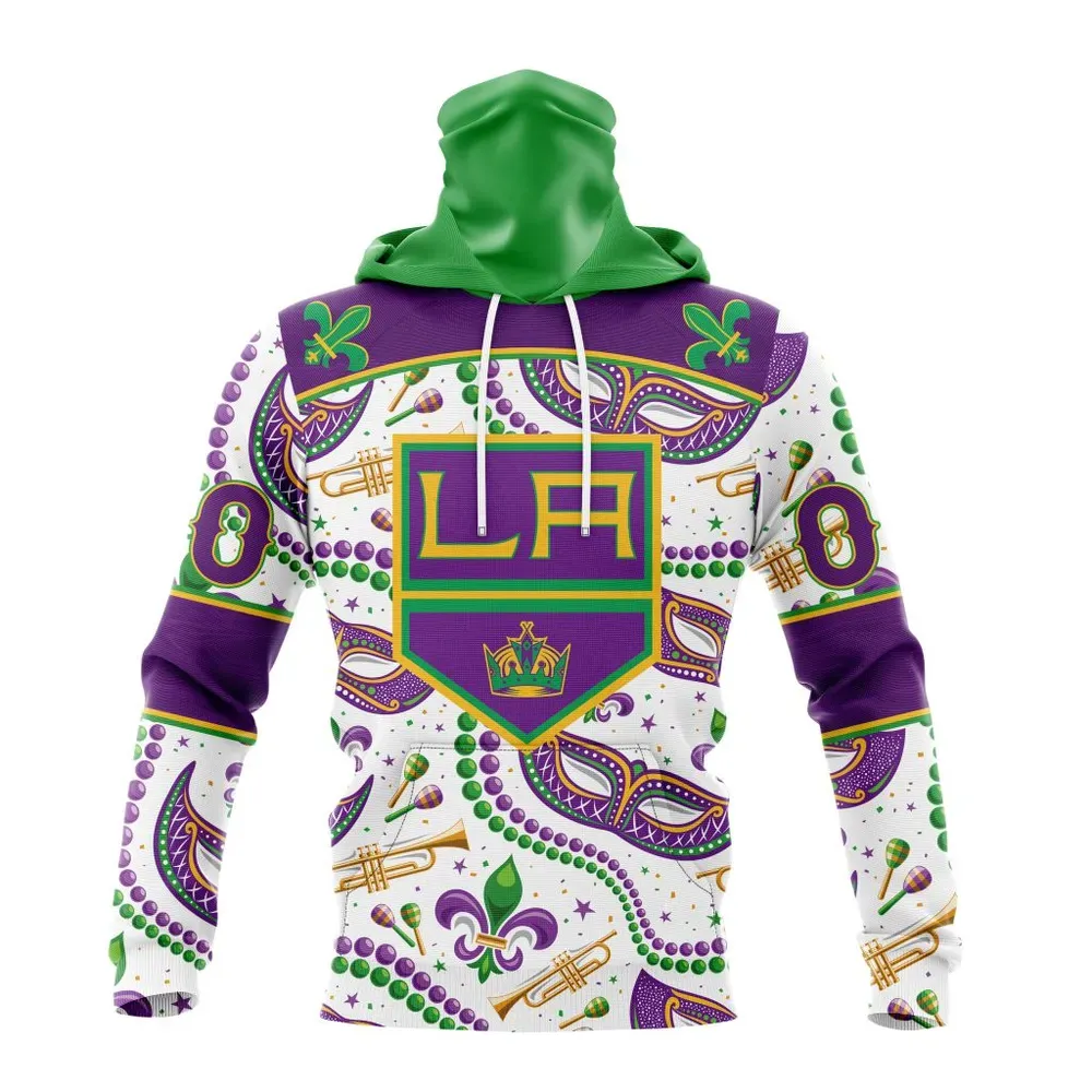 NHL Los Angeles Kings Special Mardi Gras Design St2401 Mask Hoodie