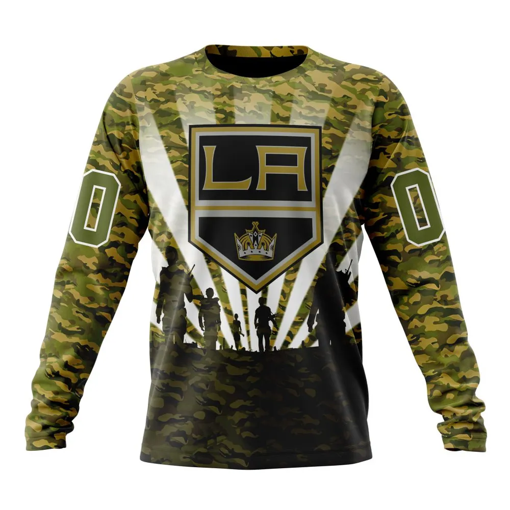 NHL Los Angeles Kings Special Military Camo Kits For Veterans Day And Rememberance Day St2201 Long Sleeved Sweatshirt 