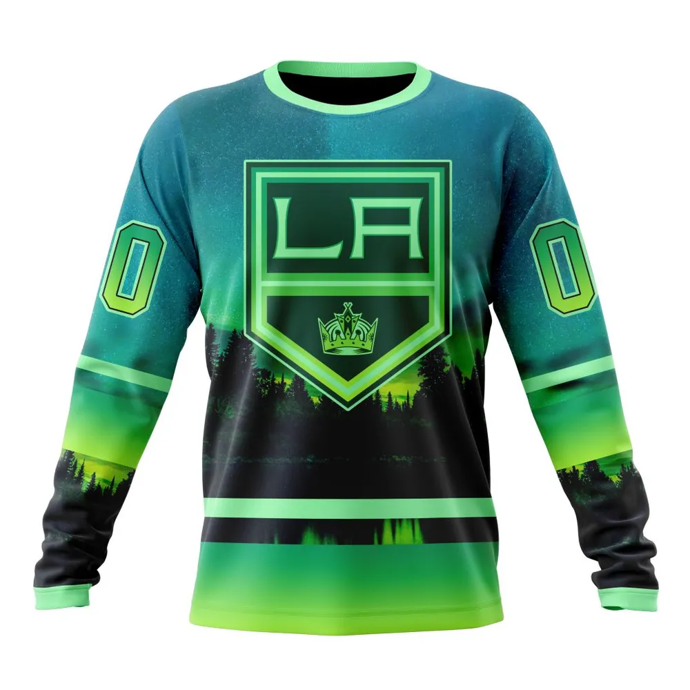 NHL Los Angeles Kings Special Northern Lights Design St2302 Long Sleeved Sweatshirt 