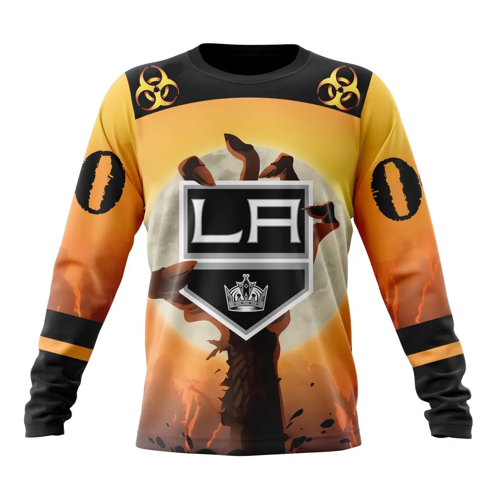 NHL Los Angeles Kings Special Zombie Design For Halloween St2305 Long Sleeved Sweatshirt 