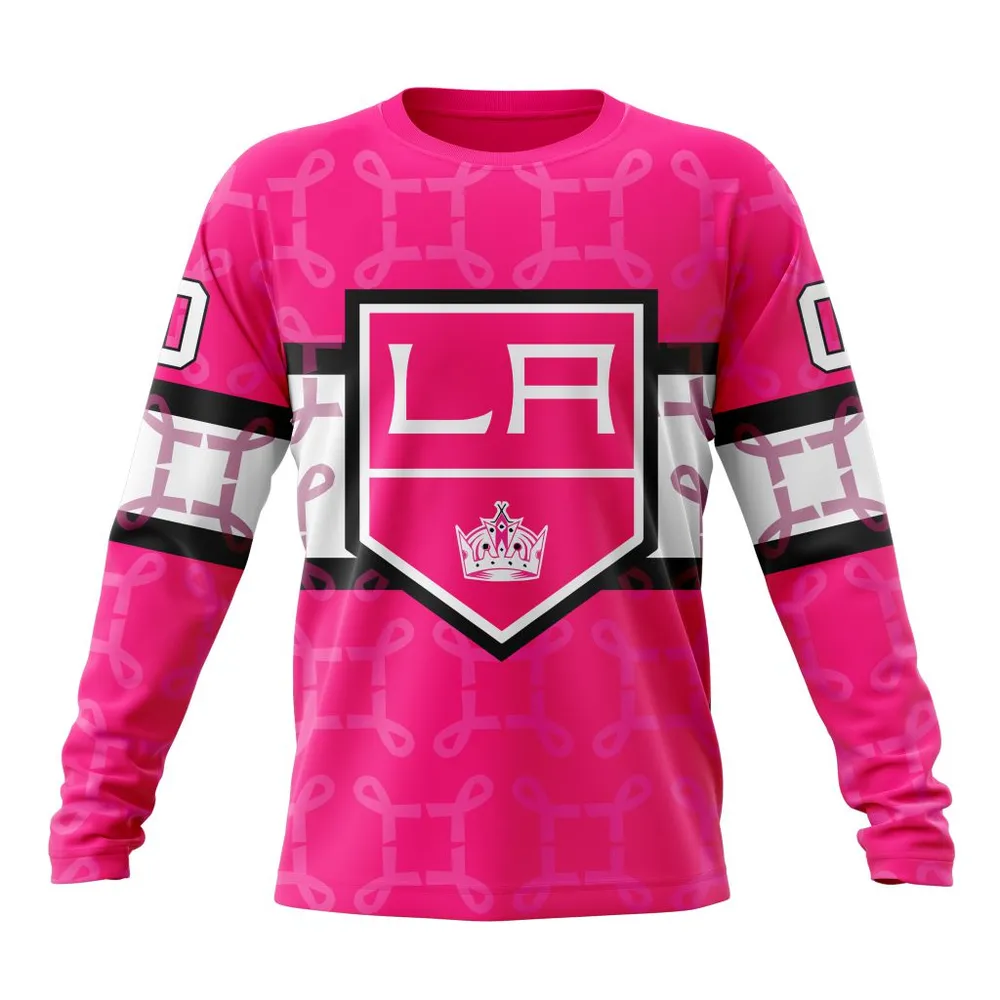 NHL Los Angeles Kings | Specialized Design I Pink I Can! In October We Wear Pink Breast Cancer Long Sleeved Sweatshirt 