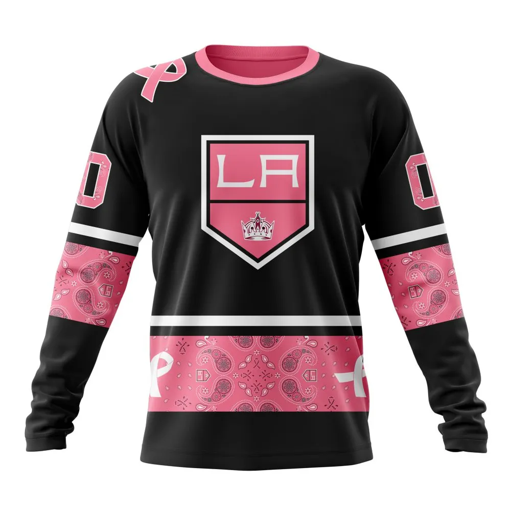 NHL Los Angeles Kings | Specialized Design In Classic Style With Paisley! In October We Wear Pink Breast Cancer Long Sleeved Sweatshirt 