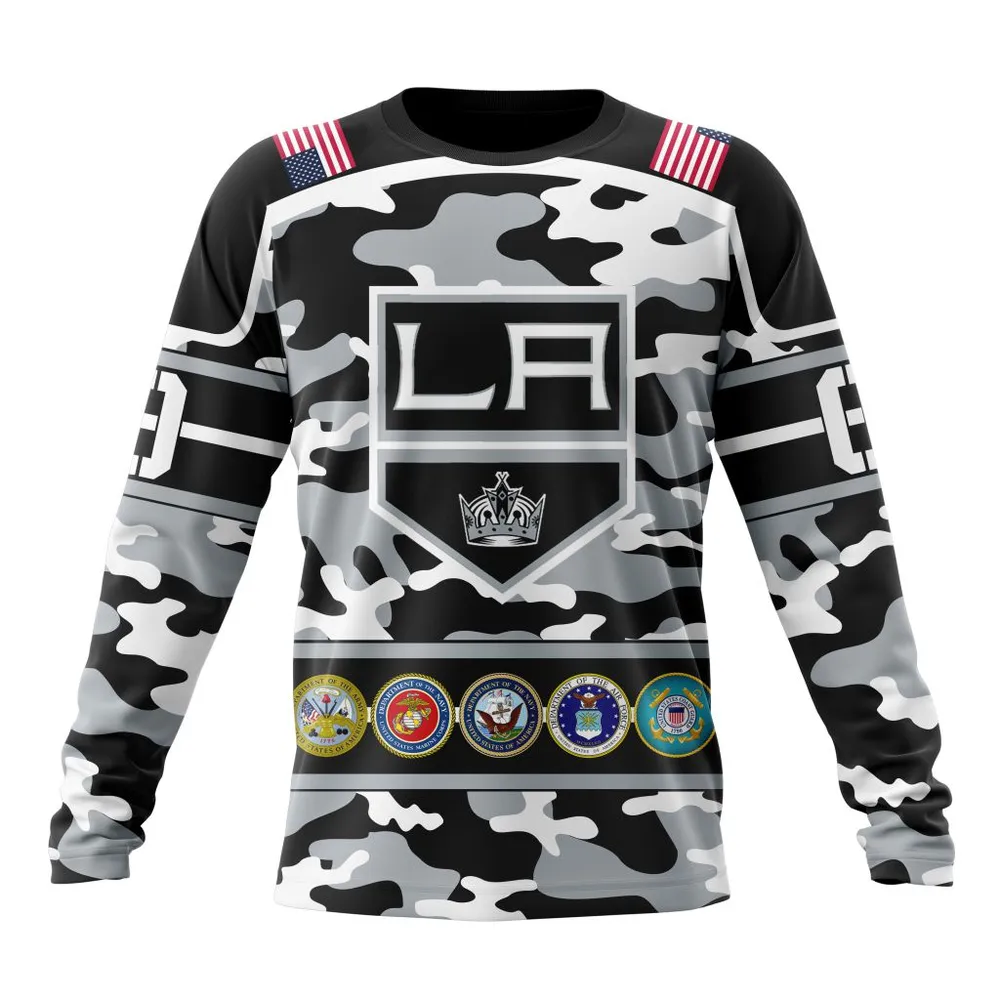 NHL Los Angeles Kings | Specialized Design Wih Camo Team Color And Military Force Logo Long Sleeved Sweatshirt 