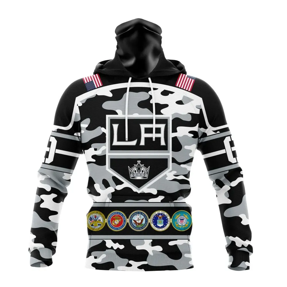 NHL Los Angeles Kings | Specialized Design Wih Camo Team Color And Military Force Logo Mask Hoodie