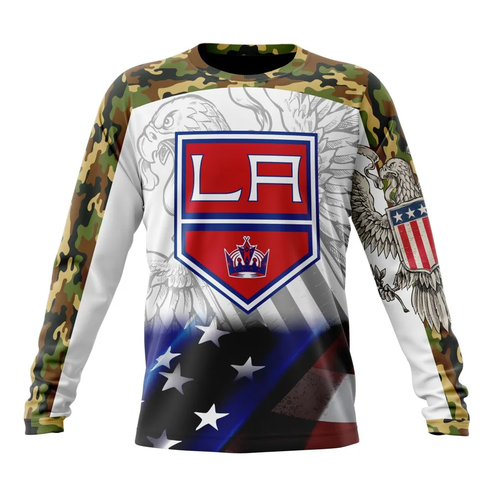 NHL Los Angeles Kings | Specialized Design With Our America Flag And Our America Eagle Long Sleeved Sweatshirt 