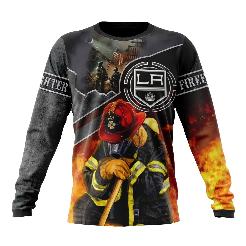 NHL Los Angeles Kings | Specialized Kits To Honor Firefighter In Patriot Day We Will Never Forget Long Sleeved Sweatshirt 