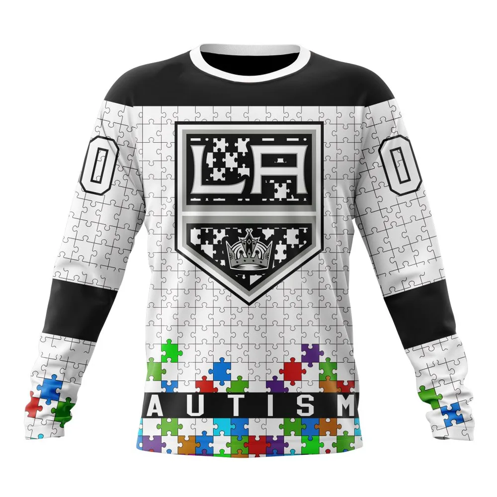 NHL Los Angeles Kings | Specialized Unisex Kits Hockey Fights Against Autism Long Sleeved Sweatshirt 