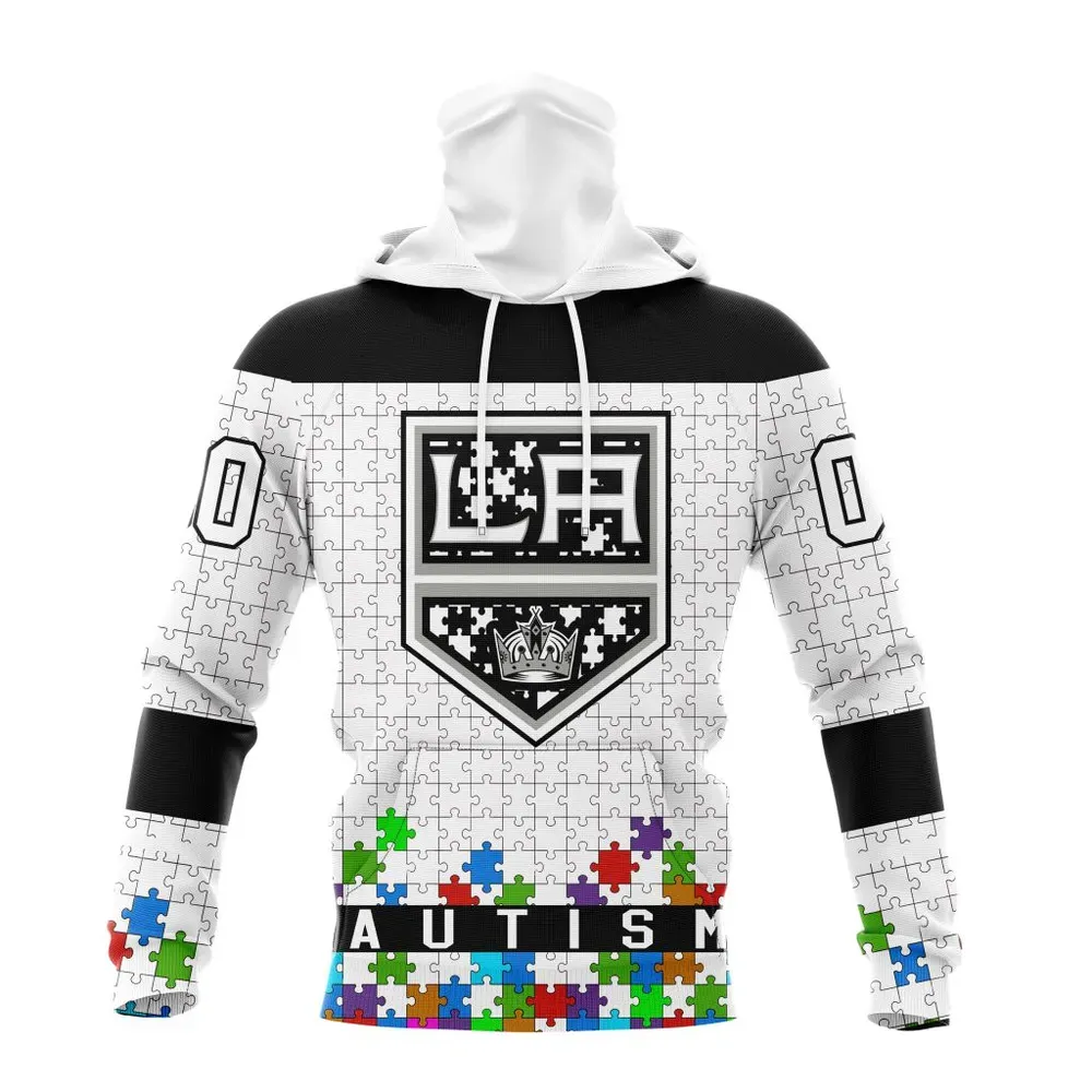 NHL Los Angeles Kings | Specialized Unisex Kits Hockey Fights Against Autism Mask Hoodie