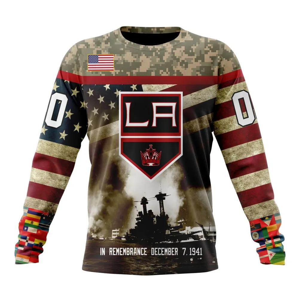 NHL Los Angeles Kings | Specialized Unisex Kits Remember Pearl Harbor Long Sleeved Sweatshirt 