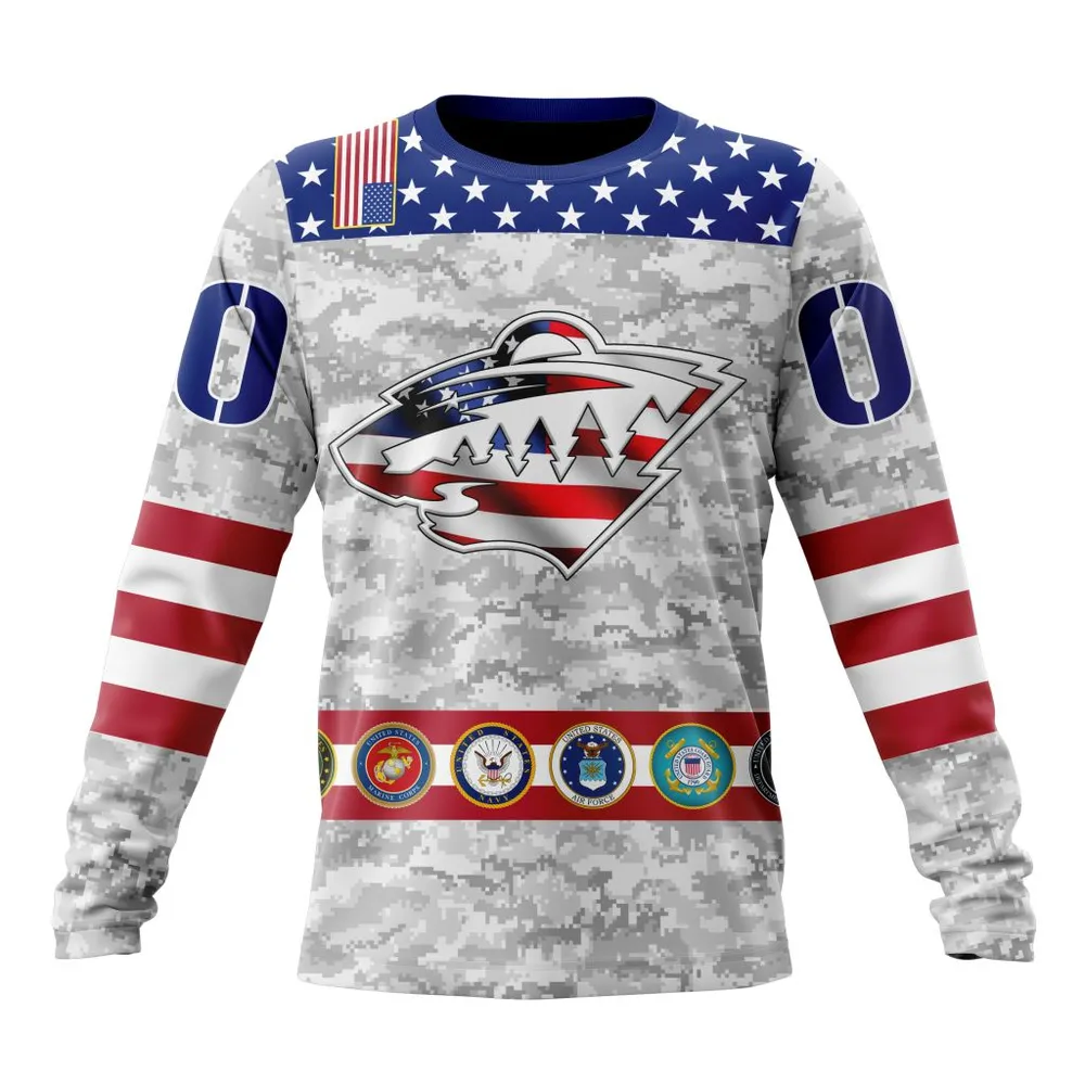 NHL Minnesota Wild Armed Forces Appreciation St2201 Long Sleeved Sweatshirt 