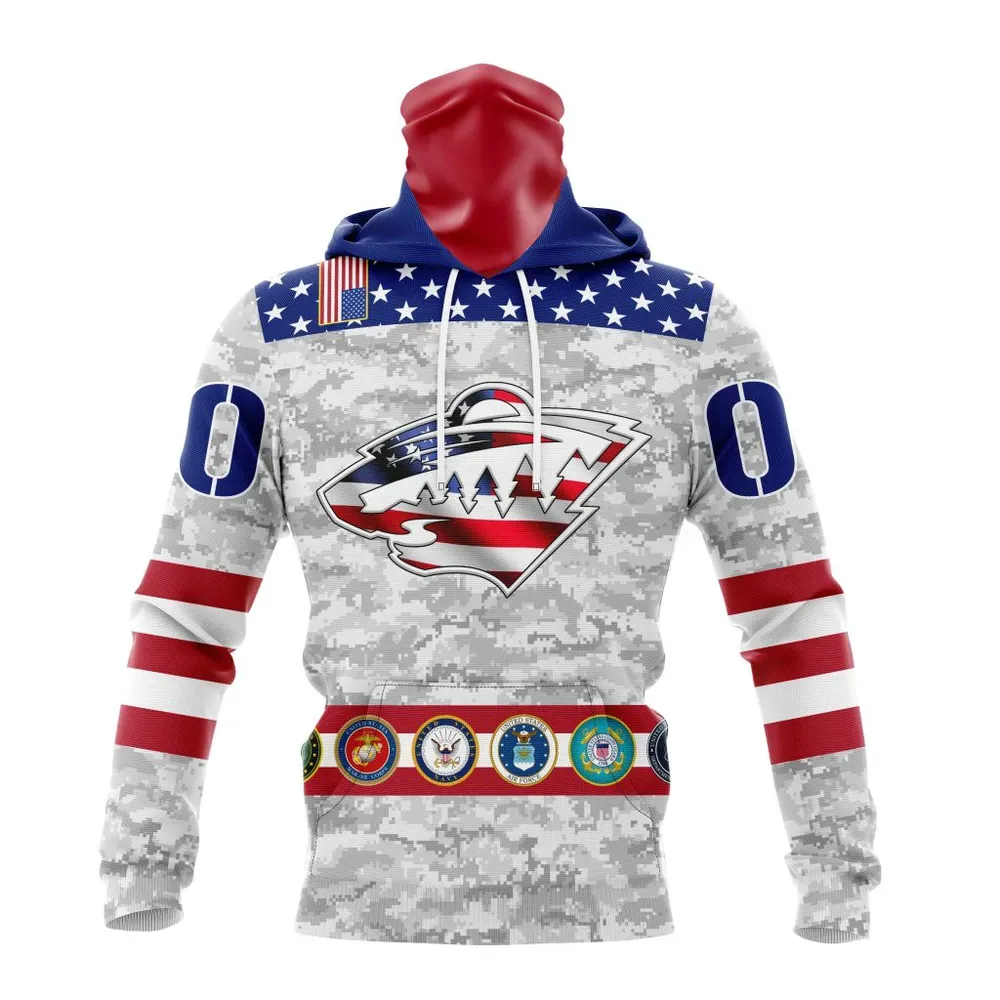 NHL Minnesota Wild Armed Forces Appreciation St2201 Mask Hoodie