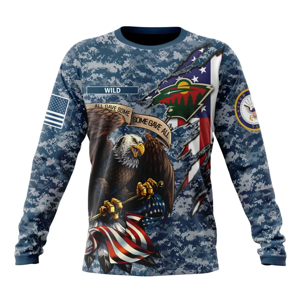 NHL Minnesota Wild Honor Us Navy Veterans St2202 Long Sleeved Sweatshirt 