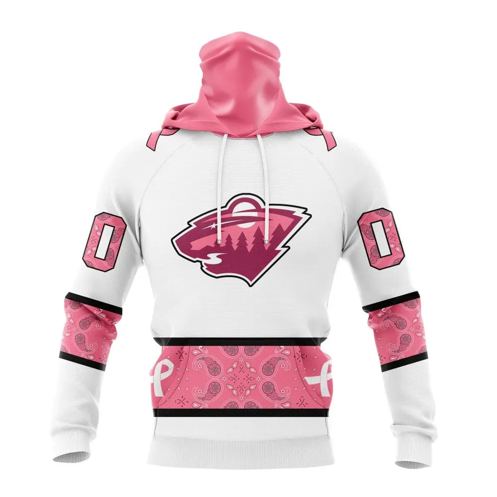 NHL Minnesota Wild In Classic Style With Paisley! In October We Wear Pink Breast Cancer Mask Hoodie