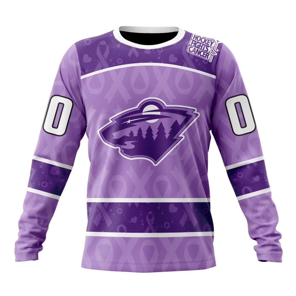 NHL Minnesota Wild New Lavender Hockey Fight Cancer St2301 Long Sleeved Sweatshirt 