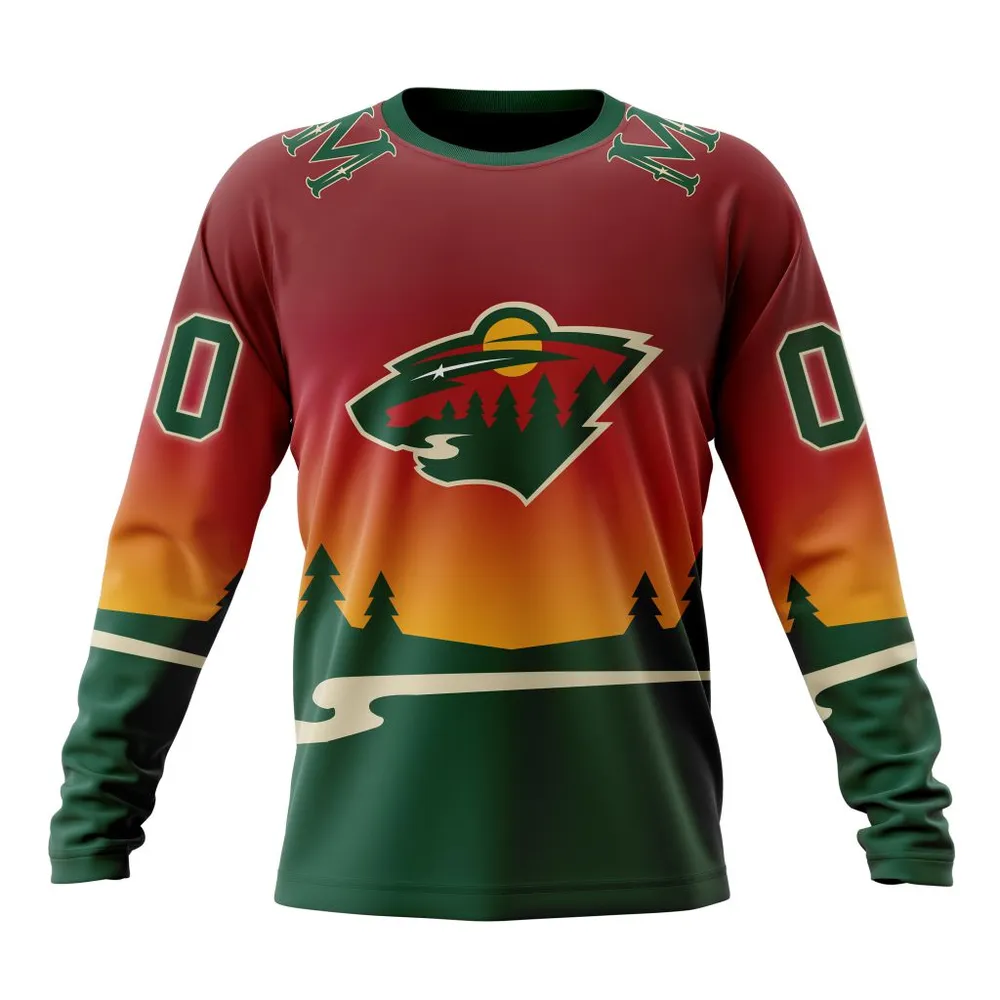 NHL Minnesota Wild Personalize Gradient Series Concept St2301 Long Sleeved Sweatshirt 