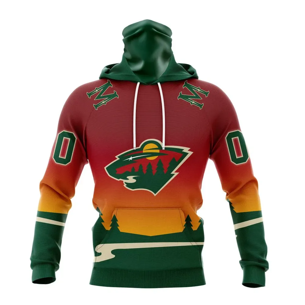 NHL Minnesota Wild Personalize Gradient Series Concept St2301 Mask Hoodie