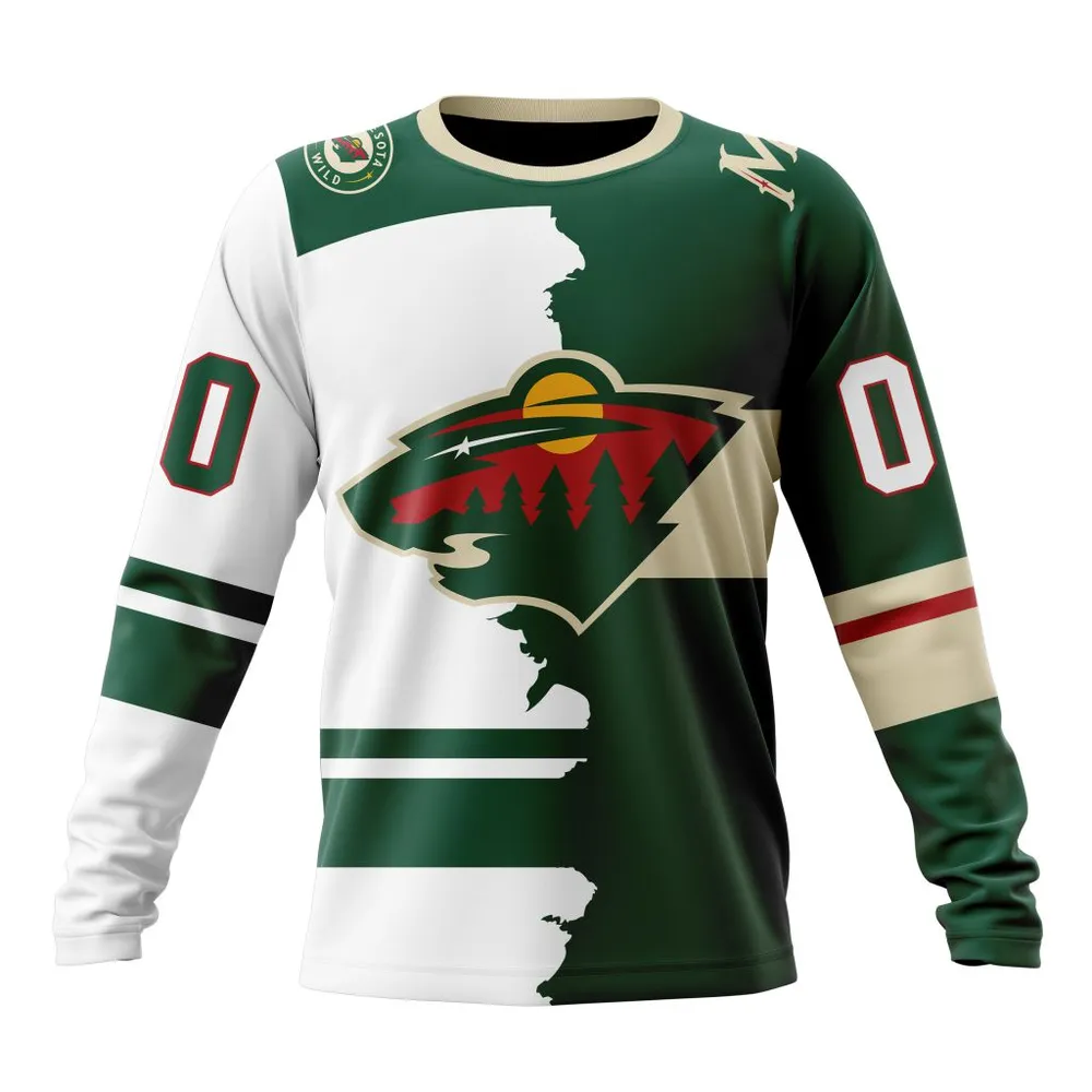 NHL Minnesota Wild Personalize Home Mix Away Kits Long Sleeved Sweatshirt 