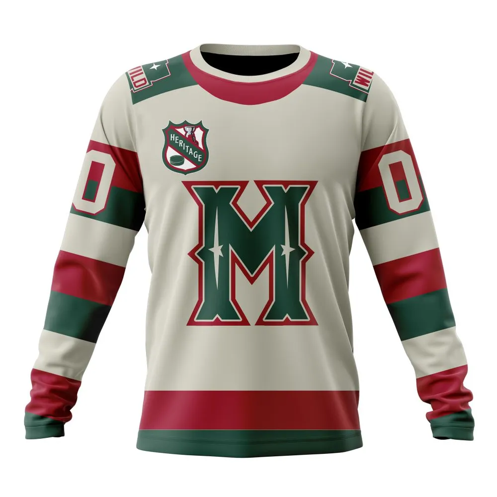 NHL Minnesota Wild Personalized Heritage Design St2401 Long Sleeved Sweatshirt 