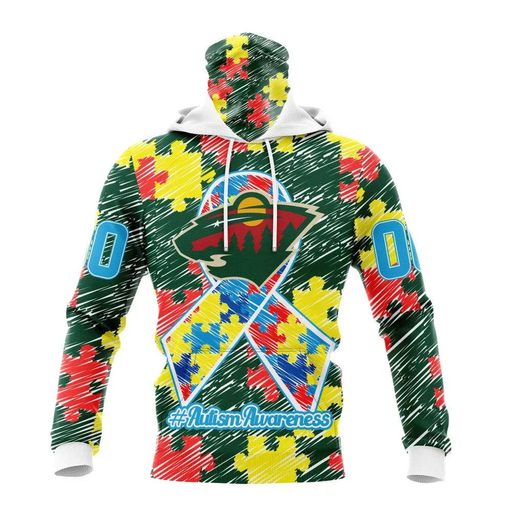 NHL Minnesota Wild Special Autism Awareness Design St2201 Mask Hoodie