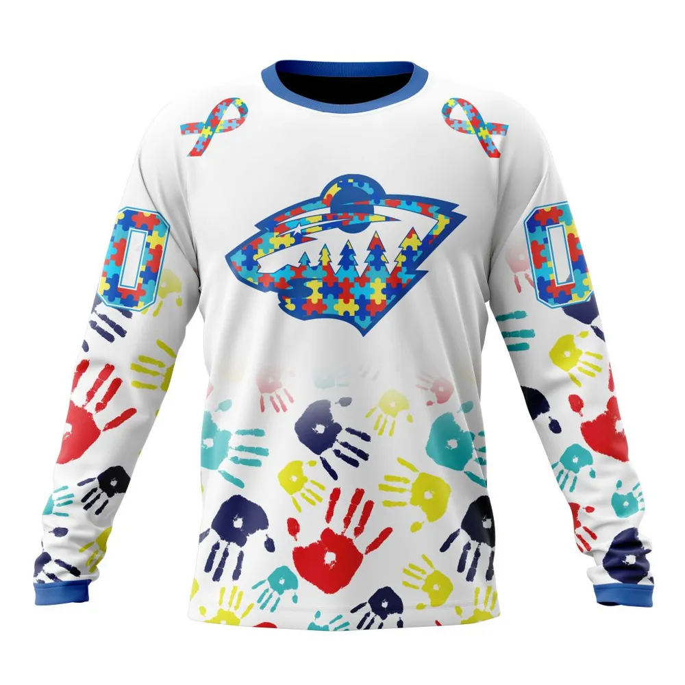 NHL Minnesota Wild Special Autism Awareness Design St2203 Long Sleeved Sweatshirt 