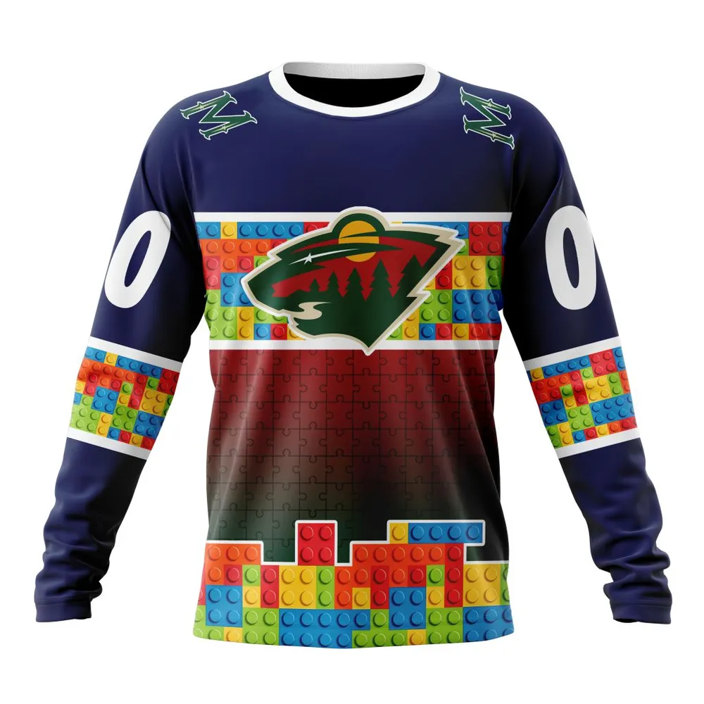 NHL Minnesota Wild Special Autism Awareness Design V2301 Long Sleeved Sweatshirt 