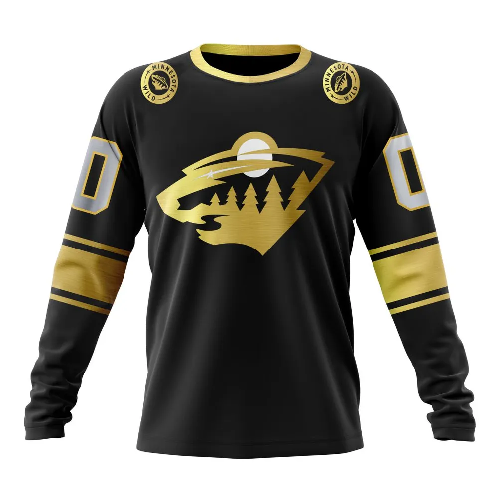 NHL Minnesota Wild Special Black And Gold Design St2401 Long Sleeved Sweatshirt 