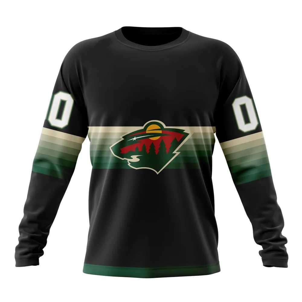 NHL Minnesota Wild Special Black And Gradient Design St2301 Long Sleeved Sweatshirt 