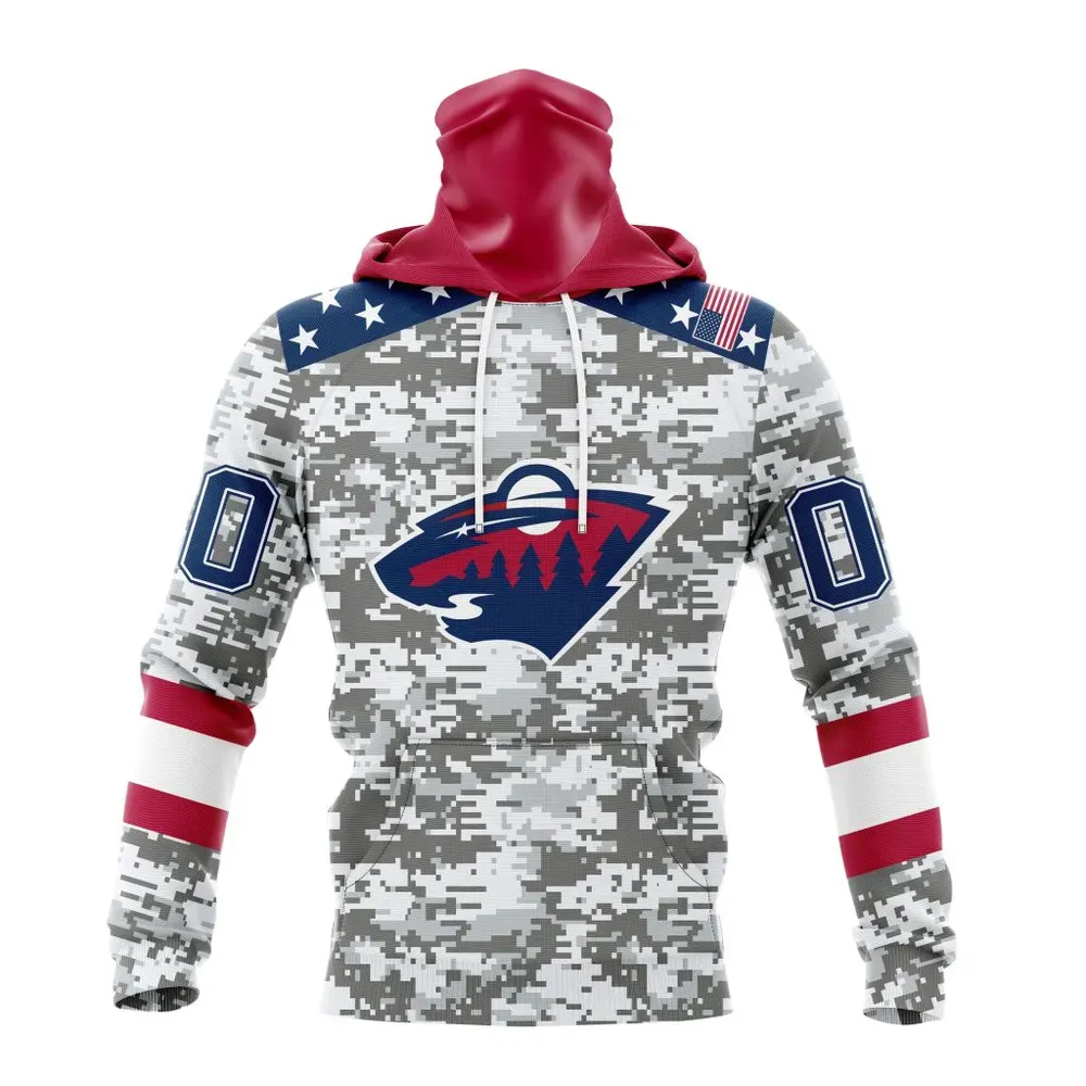 NHL Minnesota Wild Special Camo Design For Veterans Day St2301 Mask Hoodie