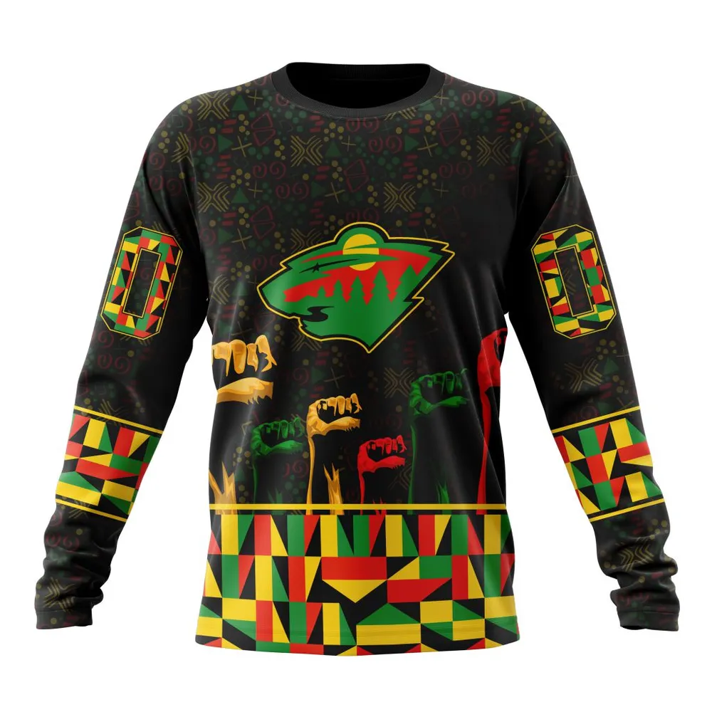 NHL Minnesota Wild Special Design Celebrate Black History Month St2201 Long Sleeved Sweatshirt 