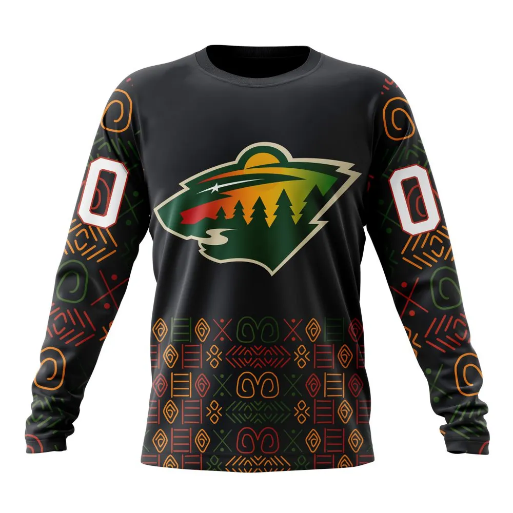 NHL Minnesota Wild Special Design For Black History Month St2401 Long Sleeved Sweatshirt 