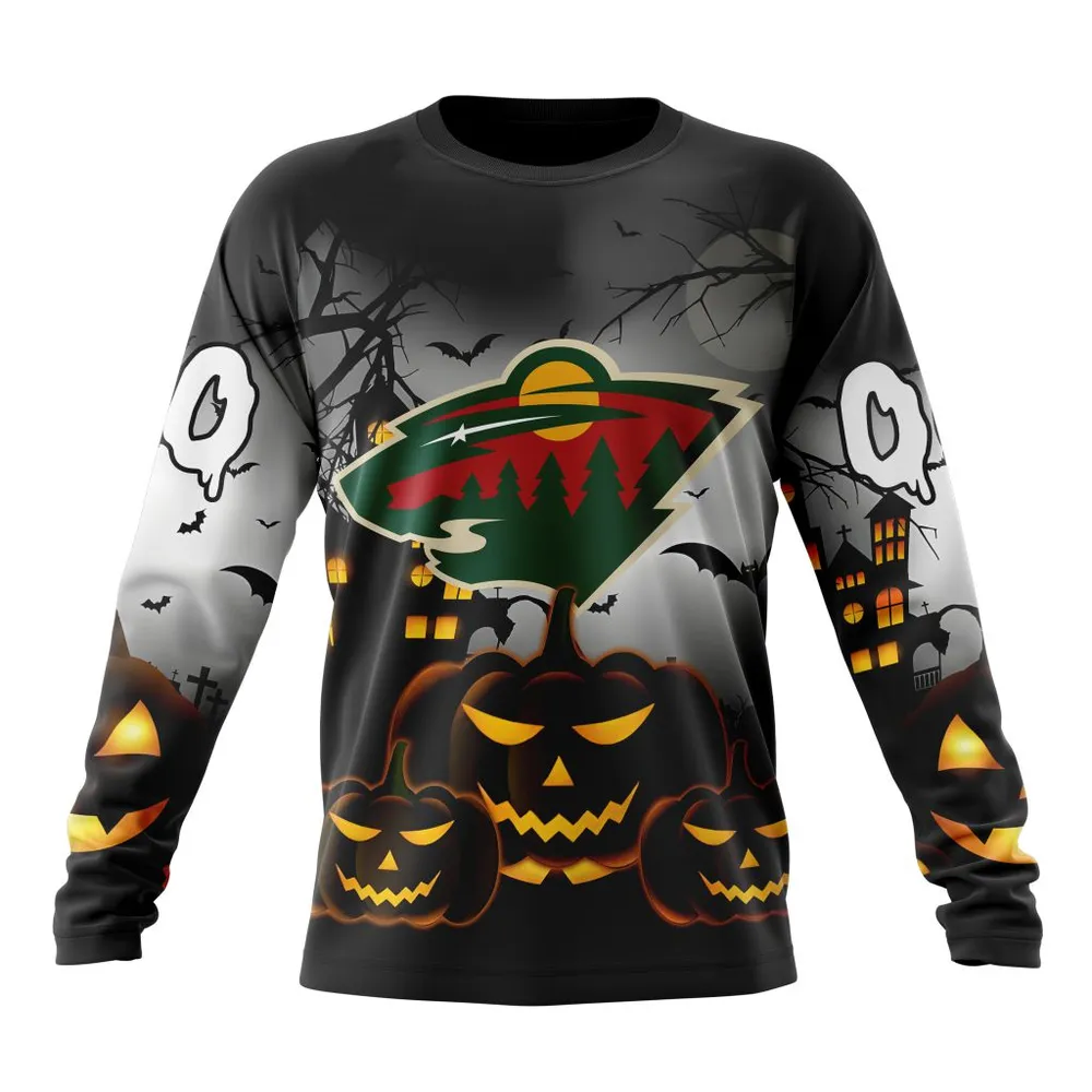 NHL Minnesota Wild Special Design For Halloween St2302 Long Sleeved Sweatshirt 