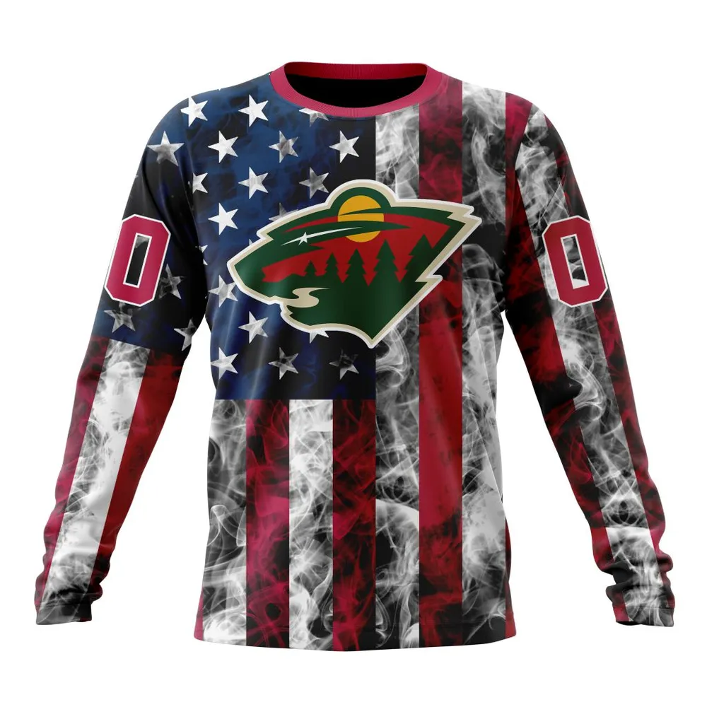 NHL Minnesota Wild Special Design For Independence Day The Fourth Of July St2401 Long Sleeved Sweatshirt 