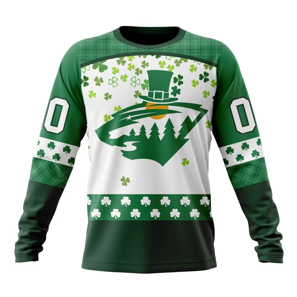 NHL Minnesota Wild Special Design For St. Patrick Day St2401 Long Sleeved Sweatshirt 