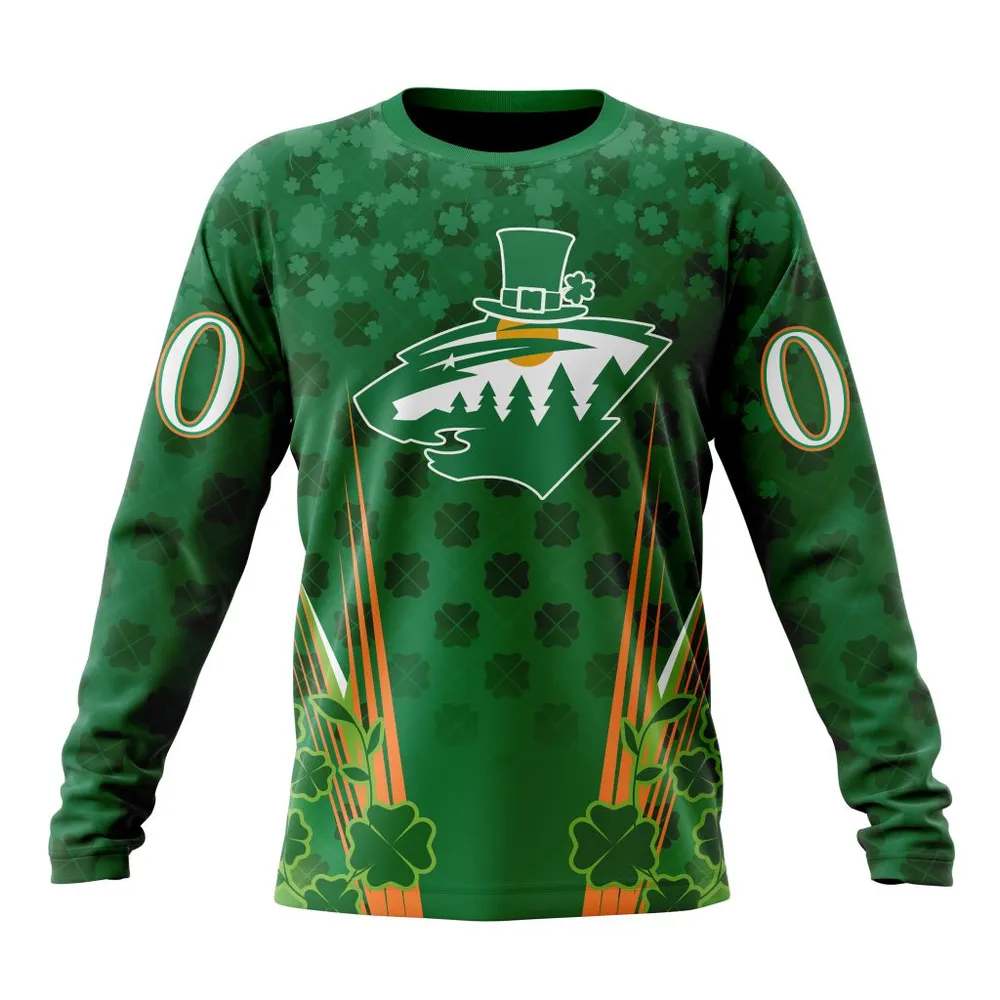 NHL Minnesota Wild Special Design For St. Patrickâ€™S Day St2402 Long Sleeved Sweatshirt 