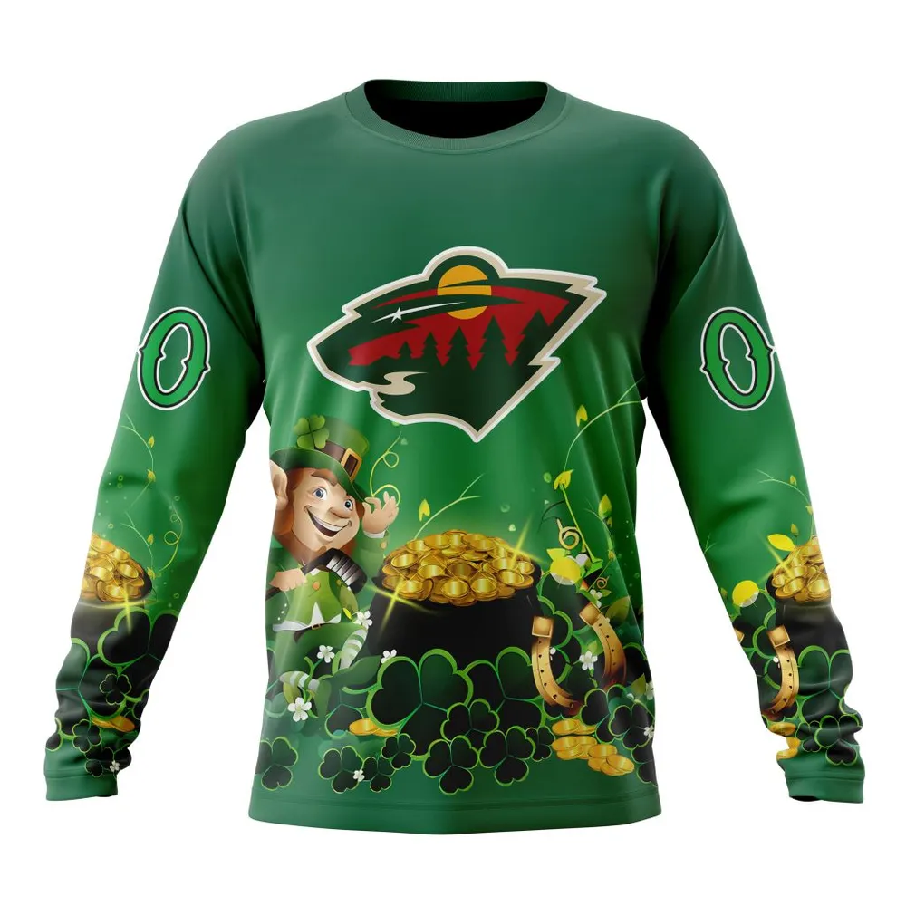 NHL Minnesota Wild Special Design For St. Patrickâ€™S Day St2403 Long Sleeved Sweatshirt 