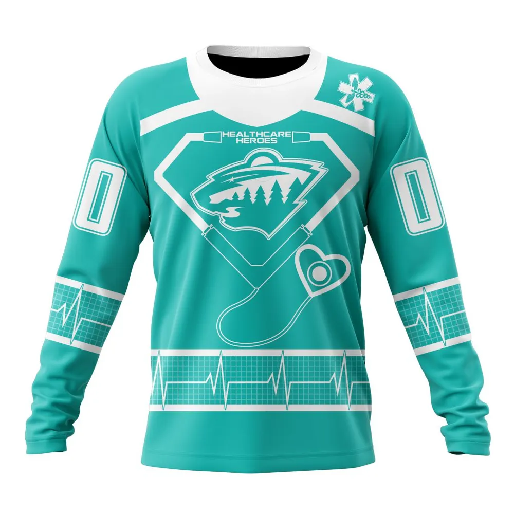 NHL Minnesota Wild Special Design Honoring Healthcare Heroes St2301 Long Sleeved Sweatshirt 