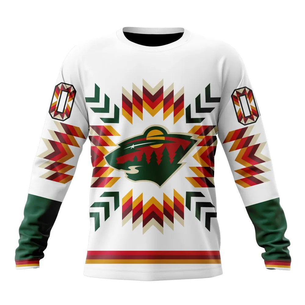 NHL Minnesota Wild Special Design With Native Pattern St2302 Long Sleeved Sweatshirt 