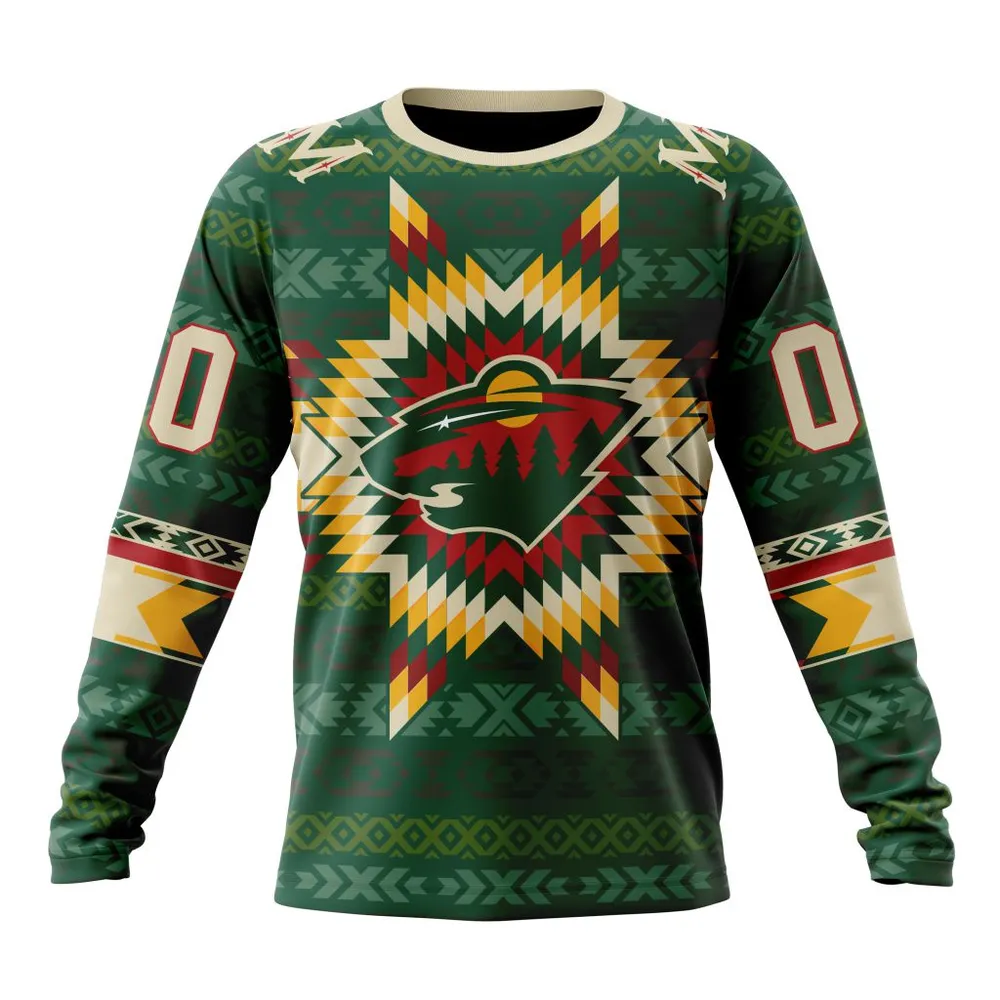 NHL Minnesota Wild Special Design With Native Pattern St2303 Long Sleeved Sweatshirt 