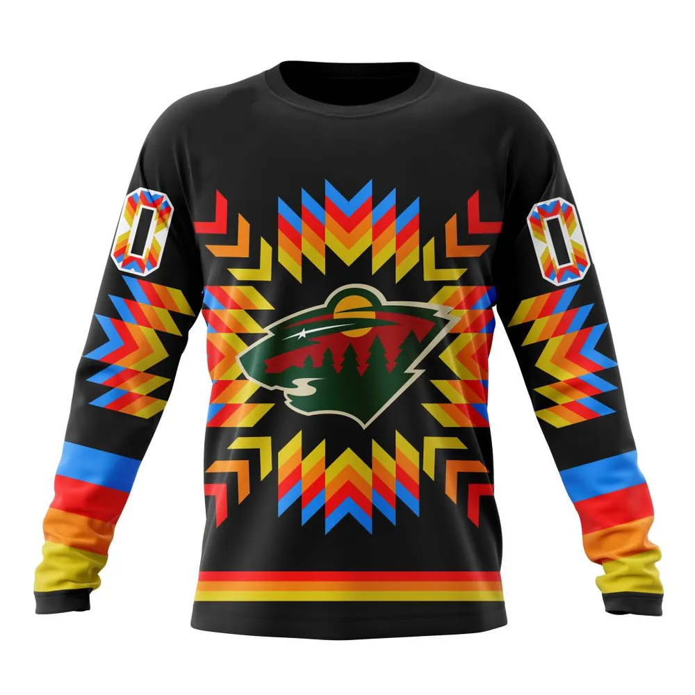 NHL Minnesota Wild Special Design With Native Pattern St2306 Long Sleeved Sweatshirt 