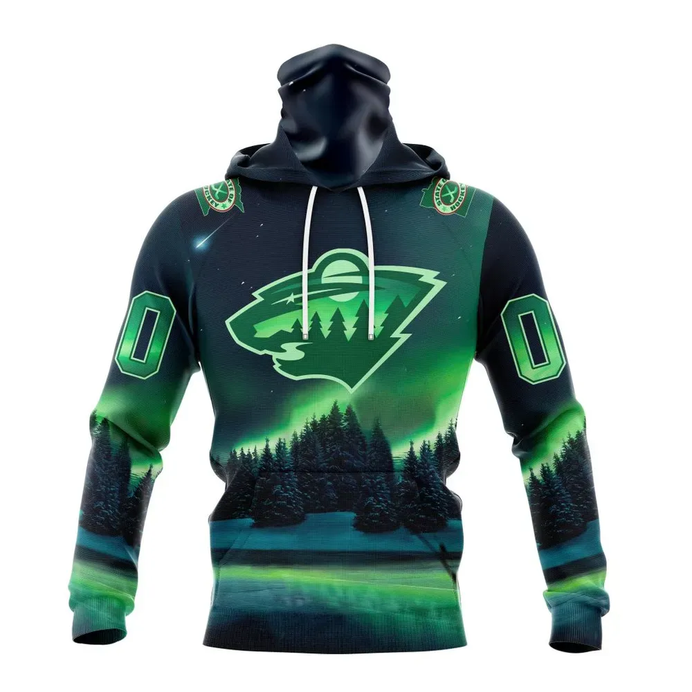 NHL Minnesota Wild Special Design With Northern Lights St2303 Mask Hoodie